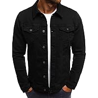 LONGBIDA Denim Jackets for Men Stretch Button Down Distressed Jean